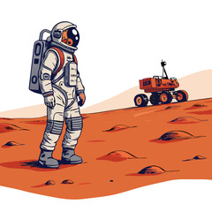 Create a vector illustration of a bold-stroked astronaut standing,  featuring a minimalist design with clean lines. © adobe1 stock
