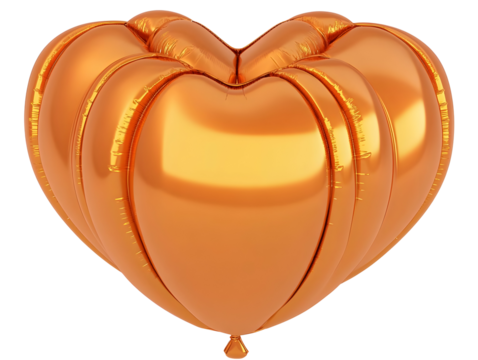 Realistic Isolated Orange Heart Balloon Shape Illustration on Transparent Background