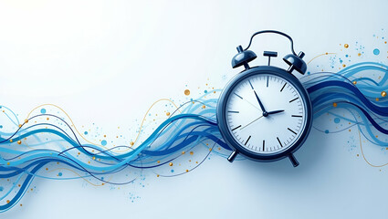 Flat Modern wallpaper design featuring fluid abstract lines and digital clock motifs symbolizing real time international settlements emphasizing instantaneous secure transactions advanced cross border