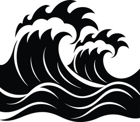 ocean waves black and white silhouette vector design