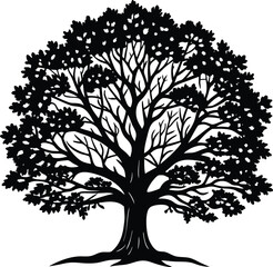 Obraz premium oak tree black and white silhouette vector design