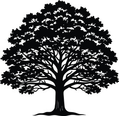 oak tree black and white silhouette vector design