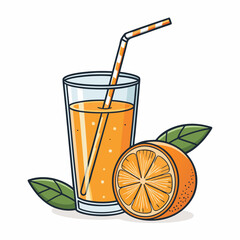 Create a vector illustration of a bold-outlined orange juice glass, emphasizing a thick, vibrant orange stroke.  Include realistic highlights and shadows for a 3D effect.