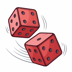 Create a vector illustration of two bold, red dice with a thick black outline, exhibiting a strong, clean, graphic style.