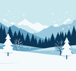 Blue winter landscape with snow and trees