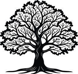 Obraz premium oak tree black and white silhouette vector design