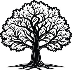 Obraz premium oak tree black and white silhouette vector design