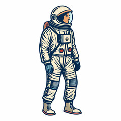 Create a bold, vector illustration of a retro-style astronaut, emphasizing strong outlines and vibrant colors.  Think 1960s space race aesthetic.