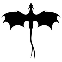 Scary Dragon Silhouette. Flying Dragon Mascot. Flat Vector Illustration