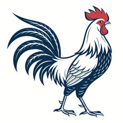 Create a bold, vector illustration of a rooster with sharp, defined features and strong, thick outlines.  Focus on a powerful and majestic pose.