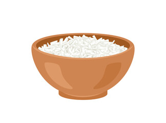 Coconut flakes in bowl isolated on white background. Vector cartoon flat illustration.
