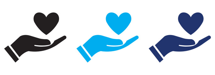 Hand holding red heart icon on white background. Medical care concept. Symbol of family and love. Flat design.