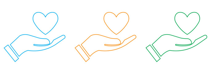 Hand holding red heart icon on white background. Medical care concept. Symbol of family and love. Flat design.