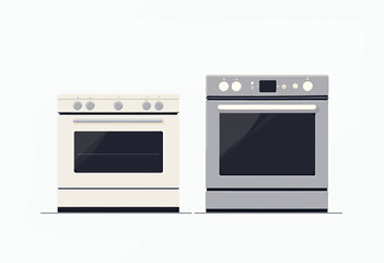 Fototapeta premium Two Kitchen Ovens, Cream and Gray Appliances