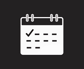 White calendar icon with checkmark on black background
