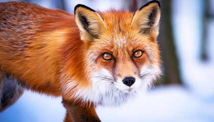 Obraz premium red fox in the wild, a beautiful red fox in a snowy winter setting, Enchanting scene of a fox in a snowy landscape, showcasing its beauty and resilience, , capturing the essence of winter wildlife