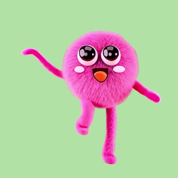 Pink fluffy character celebrating animation isolated asset, transparent 4K video, alpha channel, ProRes 4444
