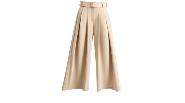 Elegant Beige High Waisted Pleated Wide Leg Pants a transparent background