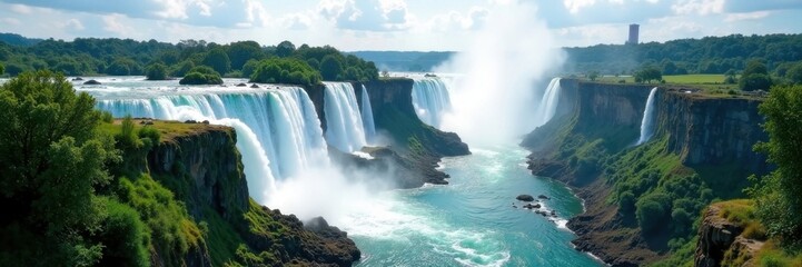 Fototapeta premium Iguazu Falls' Garganta del Diablo from Argentina Majestic cascades, lush rainforest , Argentina, power