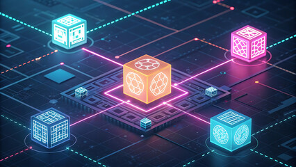 circuit board on blue background