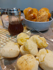 Cheese, honey and kneaded bread