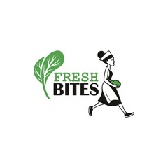 Fototapeta premium Healthy food logo with green womman running