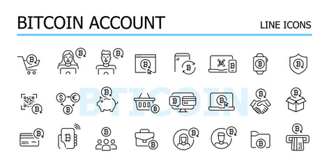 Set of bitcoin account users. Cryptocurrency for payments and investment. Vector icons set