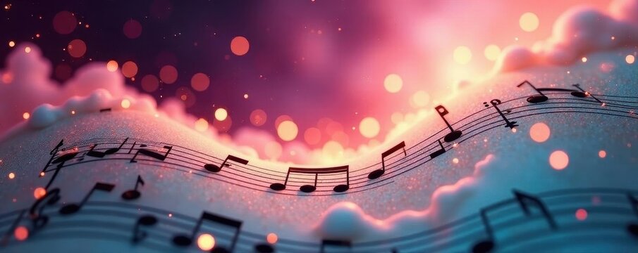 Endless stream of musical notation, swirling softly , composition, vector