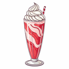 Create a vector illustration of a bold, thick-stroked strawberry milkshake, showcasing its creamy texture and vibrant red color.