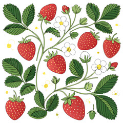 Create a seamless vector pattern featuring bold, black stroke illustrations of strawberries.  Focus on a clean, modern aesthetic.