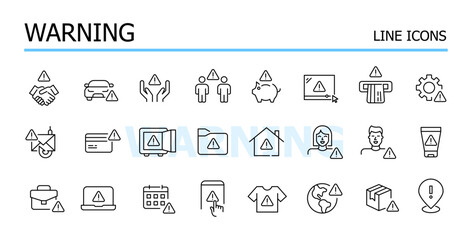 Warning. Exclamation marks in triangle. Danger alerts. Vector icons set