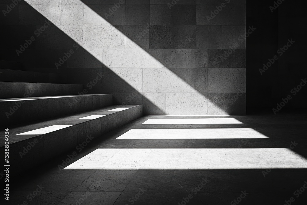 Poster Structured minimalistic pattern of abstract layered shadows creates an elegant depth in neutral tones