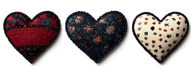Handcrafted Fabric Hearts with Embroidered Designs