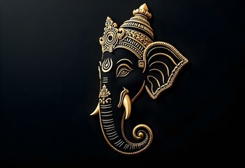 Golden Outline of Lord Ganesha on Dark Background