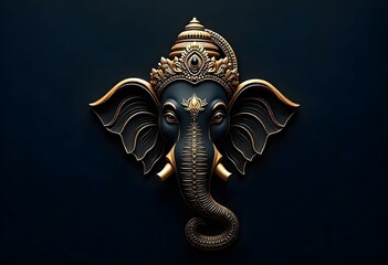 Golden Outline of Lord Ganesha on Dark Background