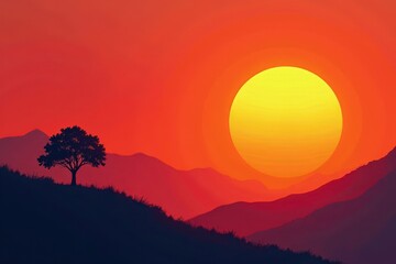 Fototapeta premium Bold sun graphic on angular backdrop, warm tones, art, pattern