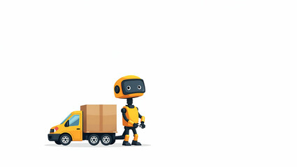 Fototapeta premium Advanced Robotic Logistics Solutions: Cute Vector Illustration of Integrated Automation & Smart Sensor Networks for Optimized Supply Chain Efficiency