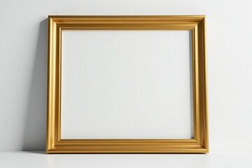 Fototapeta premium Simple gold picture frame against white backdrop , metal, photo