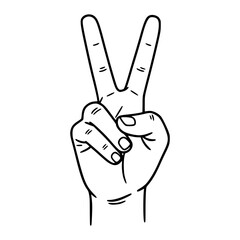 Fototapeta premium Victory (Two Fingers) Hand Gesture | Simple Stroke Line Art