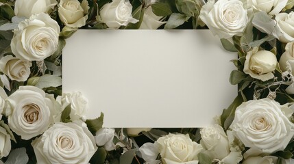 White wedding signage mockup on easel, blooming rose flowers on corners, perfect for invitation or seating chart design., copy space for text - Rose romantic marriage arrangement