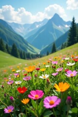 Vibrant wildflowers bloom in high alpine meadow, plant, delicate