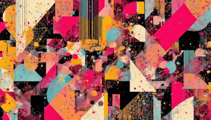 Abstract Geometric Art With Vibrant Pink, Yellow, And Blue Hues