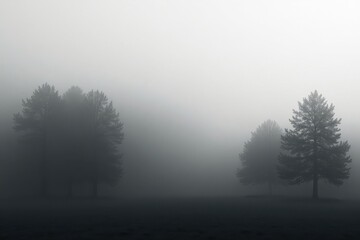 Fototapeta premium Abstract grayscale image of dense fog obscuring trees , light, mysterious, overlay