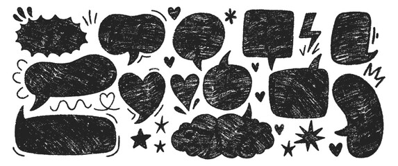 Naklejka premium Set of crayon speech bubble for student diary. Pastel, chalk or pencil vector illustration on a white background.
