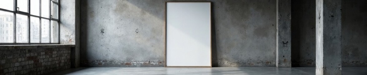 Fototapeta premium Modern dark loft, blank poster mockup, grey wall, industrial style, elegant, empty, room