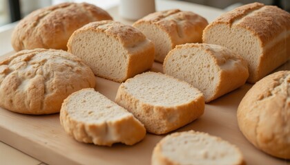 Obraz premium Golden Bread on Wooden Board
