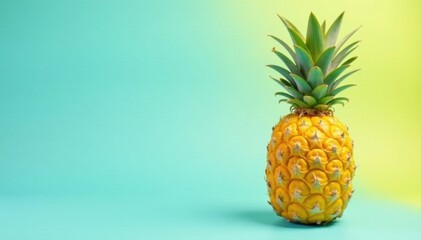 Single ripe pineapple, vibrant yellow, isolated , exotic, sweet, macro