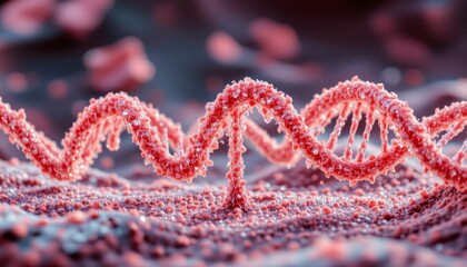 Microscopic Red And Pink DNA Double Helix On Textured Surface