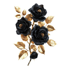 Black and gold roses isolated on transparent background