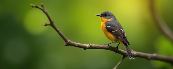 Fototapeta premium Small bird perched on a slender, gnarled Chilean tree branch , South America, Andean bird, Chilean fauna